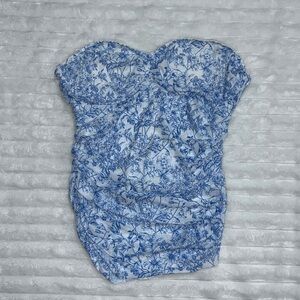 SHEIN Strappless Blue Floral Top